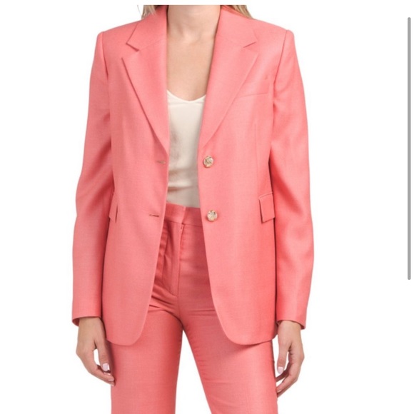 ST. JOHN  Italy Silk And Wool Blend Notch Collar Jacket With Pockets and PANTS - Picture 1 of 13